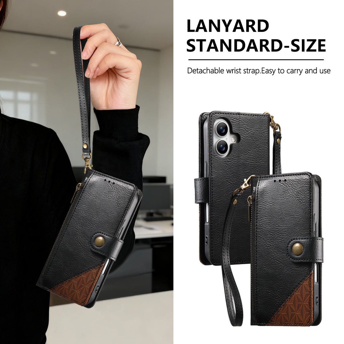 Phone Cases With Wallet - Dompet Lipat Kulit PU dengan Tali