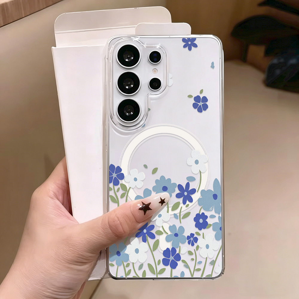 Phone Cases Quality - Casing Ponsel Magnetik Bunga Biru Untuk
