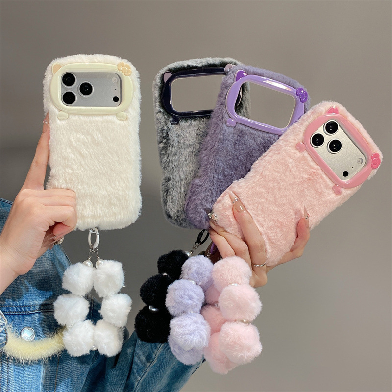 Phone Cases Apple - Casing Ponsel Mewah Warna Solid Berbulu