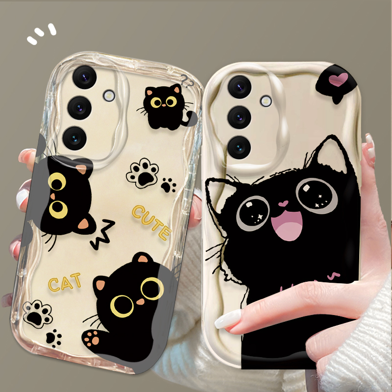Phone Cases Samsung A14 - Casing Kucing Hitam Mata Besar Lucu