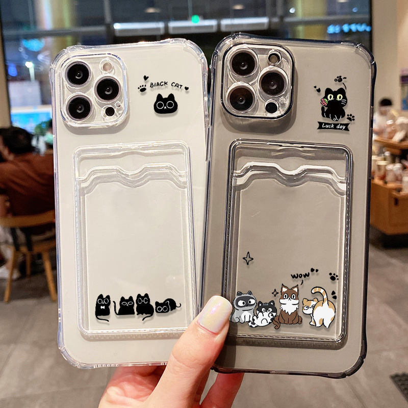 Phone Cases With Wallet - Casing Ponsel Kucing Hitam Lucu Untuk