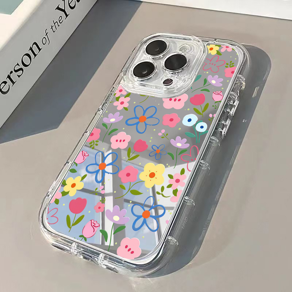 Phone Cases Korea - Casing Ponsel Cermin Perak Motif Bunga